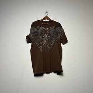 Affliction Graphic T Shirt Men 3XL Brown Distressed Winged Punk Band Y2K Indie